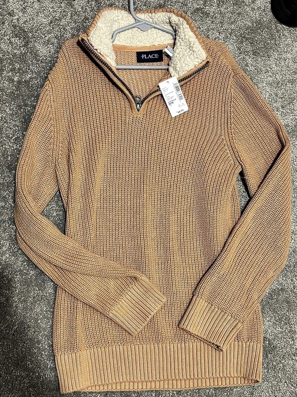 The Children's Place Sherpa Lined Quarter-Zip Sweater Boys 7/8 in Camel
